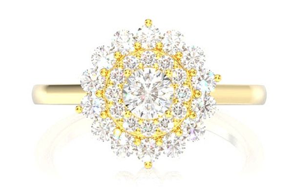 Double Halo Floral Diamond Ring 14k Solid Gold 0.35ctw