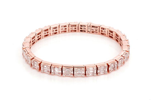 Baguette & Round Link Diamond Bracelet 14k Solid Gold 9.25ctw