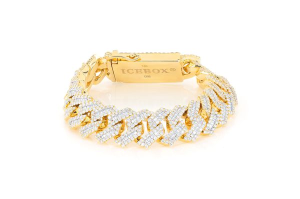 19MM Raised Baguette Miami Cuban Link Diamond Bracelet 14k Solid Gold 20.50ctw