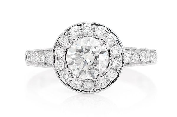 1.00ct Round Solitaire - Millgrain Halo - Diamond Engagement Ring - All Natural