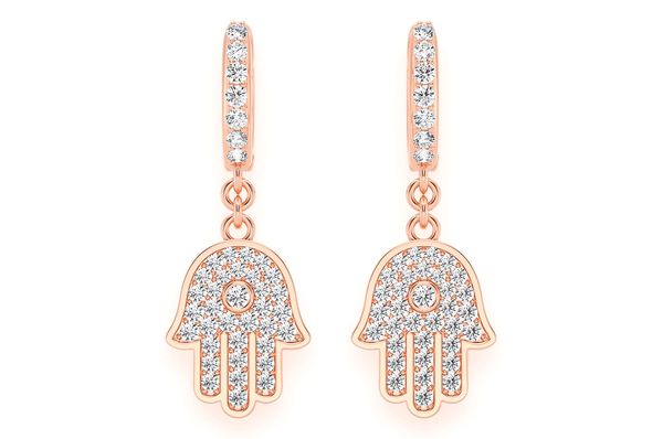 Hamsa Dangling Diamond Earrings 14k Solid Gold 0.56ctw