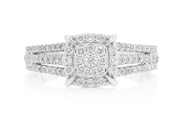.50ctw - Cluster Halo 3 Row Band - Diamond Engagement Ring - All Natural
