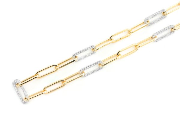 3 Row Elongated Rolo Link Necklace 14k Gold 3.00ctw