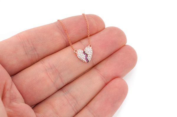 Heartbreaker Diamond Necklace Connected 14k Solid Gold 0.35ctw