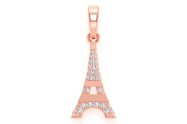 French Eiffel Tower Diamond Pendant 14k Solid Gold 0.33ctw