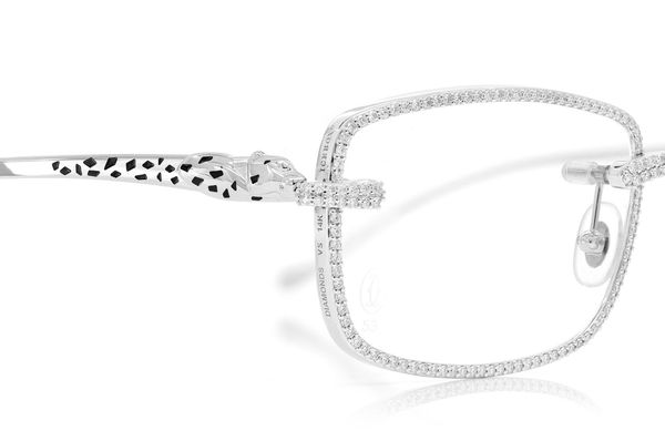 Cartier Steel Tone Panther Glasses Diamond Rims - 3.00ctw - White Gold