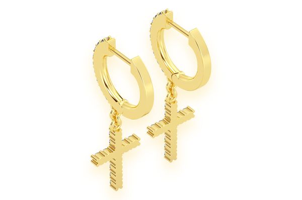 Cross Dangling Hoop Diamond Earrings 14k Solid Gold 0.40ctw