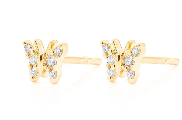Butterfly Stud Diamond Earrings 14k Solid Gold 0.10ctw