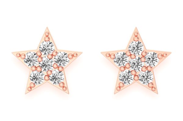 Five Point Star Diamond Earrings 14k Solid Gold 0.05ctw