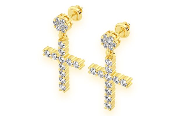 Cross Dangling Stud Diamond Earrings 14k Solid Gold 1.25ctw