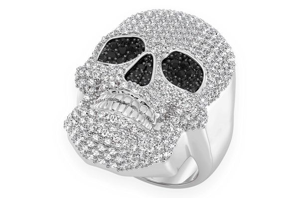 Skull Black & White Diamond Ring 14k Solid Gold 4.00ctw