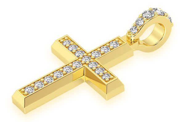Angled Cross Diamond Pendant 14k Solid Gold 0.33ctw