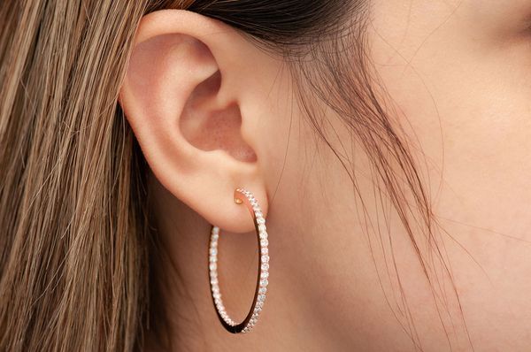 Medium Inside-out Hoop Diamond Earrings 14k Solid Gold 2.75ctw