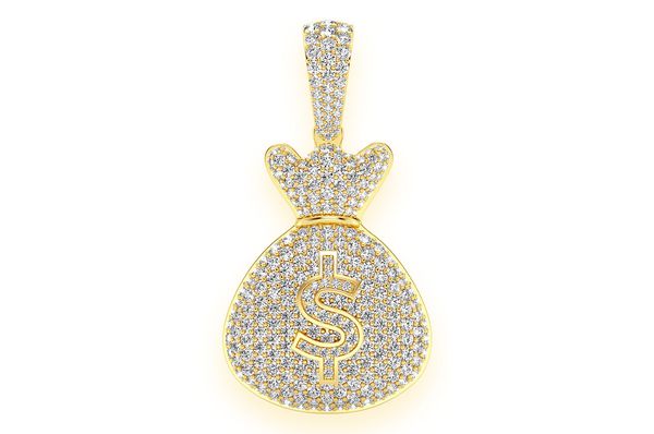 Money Bag Diamond Pendant 14k Solid Gold 3.33ctw