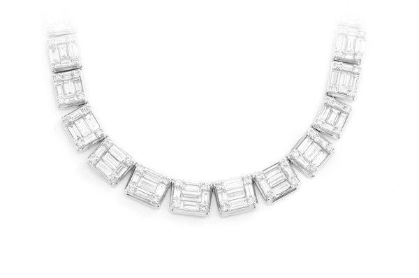 Graduated Square Baguette Diamond Necklace 14k Solid Gold 17.75ctw