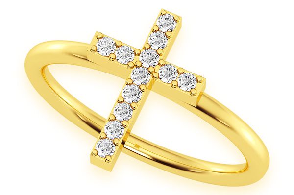 Cross Diamond Ring 14k Solid Gold 0.10ctw