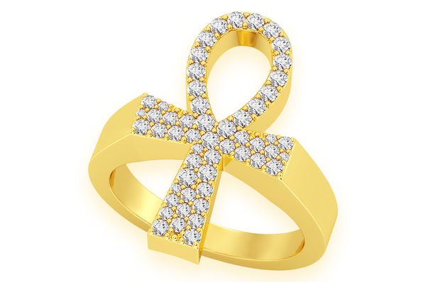Ankh Signet Diamond Ring 14k Solid Gold 0.60ctw