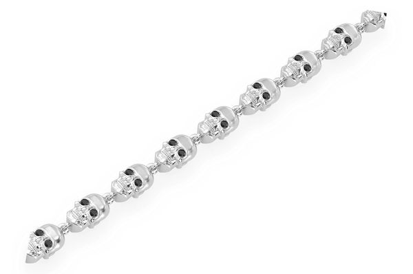 Black Diamond & White Diamond Skull Link Bracelet 14k Solid Gold 1.50ctw