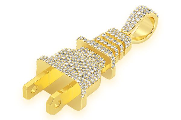 Electric Plug Diamond Pendant 14k Solid Gold 2.15ctw