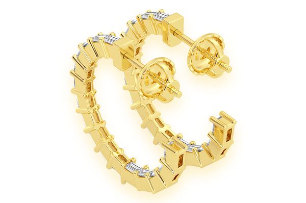  Baguette Hoop Diamond Earrings 14k Solid Gold 0.75ctw