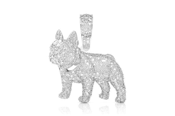 French Bulldog Diamond Pendant 14k Solid Gold 1.50ctw