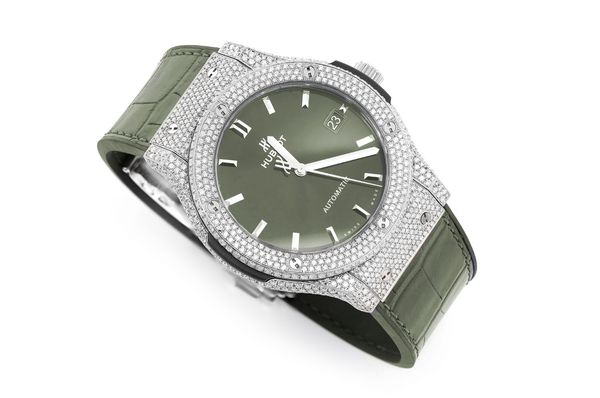 Hublot Classic Fusion Steel - 6.00ctw Fully Iced Out Green Dial & Band