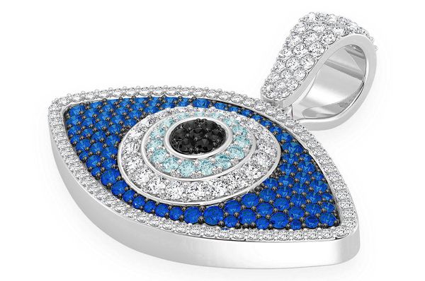 Evil Eye Sapphire & Diamond Pendant 14k Solid Gold 1.50ctw