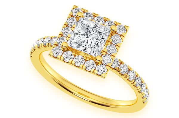 Thav - .75ct Princess Cut - Scallop Halo One Row- Diamond Engagement Ring - All Natural
