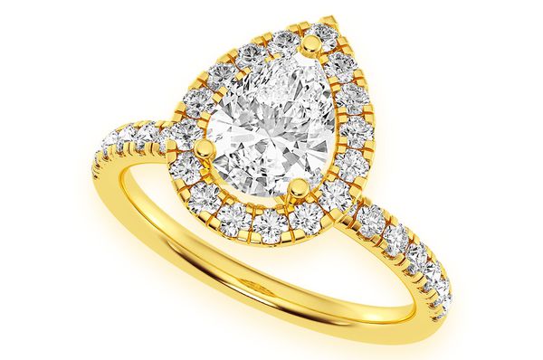 Thav - 1.00ct Pear Solitaire - Scallop Halo One Row - Diamond Engagement Ring - All Natural