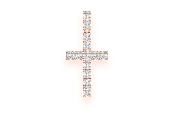 Baguette Cross Diamond Pendant 14k Solid Gold 1.00ctw