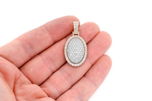 Oval Pillow Double Layer Diamond Pendant 14k Solid Gold 2.50ctw