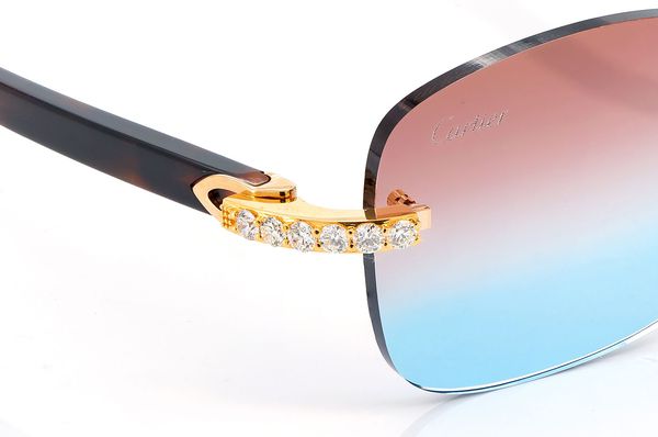 Cartier Glasses Iced Out Diamonds Rimless - Pink Blue Fade Lens - 3.00ctw