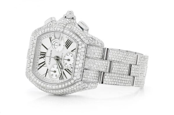 Cartier Chronograph 41MM Steel - Fully Iced Out 24.50ctw