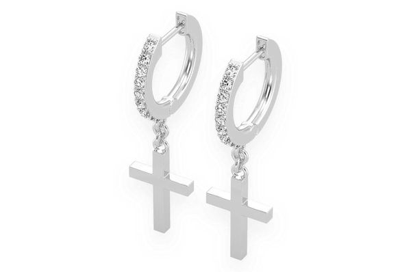 Plain Cross Hoop Diamond Earrings 14k Solid Gold 0.10ctw