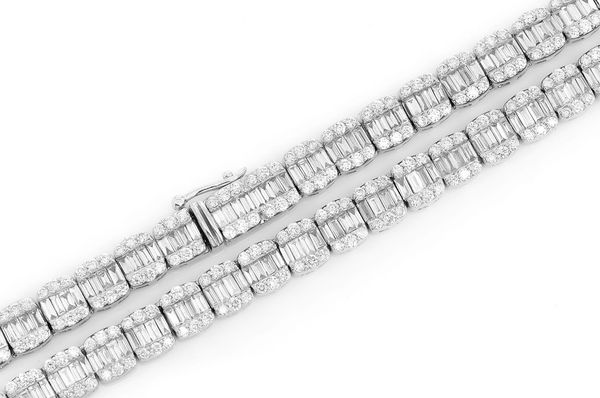 Baguette Square Link Diamond Necklace 14k Solid Gold 14.30ctw