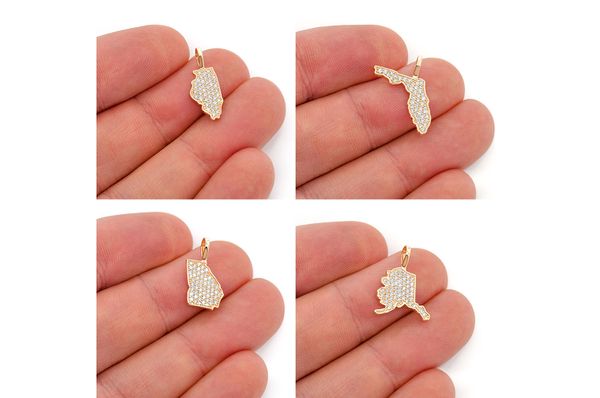 Choose Your State Diamond Pendant 14k Solid Gold 0.20ctw