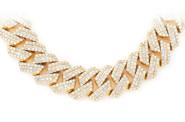 Baguette Miami Cuban Diamond Necklace 14k Solid Gold 59.50ctw