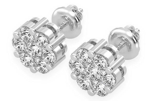 1.50ctw Flower Stud Diamond Earrings 14k Solid Gold