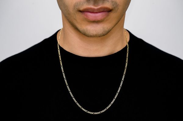 2.5MM Figaro Link 14k Solid Gold Chain