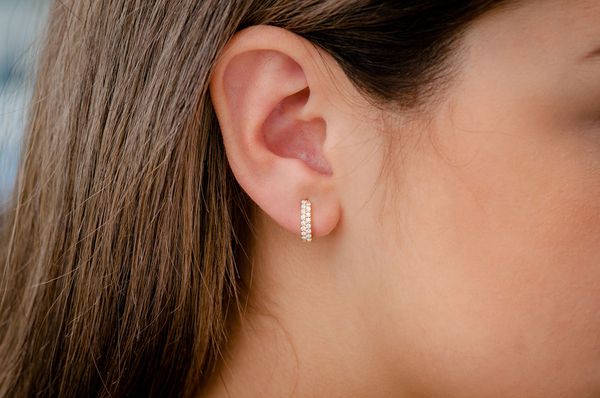 Two Row Hoop Diamond Earrings 14k Solid Gold 0.35ctw