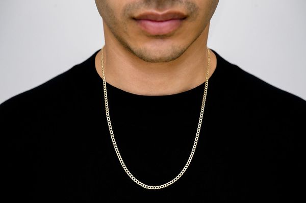 3MM Flat Curb Link 14k Solid Gold Chain