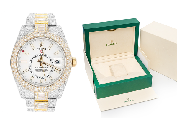 Rolex Sky Dweller 41MM 18k Yellow Gold & Steel - 26.00ctw Fully Iced Out Baguette Center Row