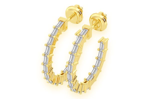  Baguette Hoop Diamond Earrings 14k Solid Gold 0.75ctw