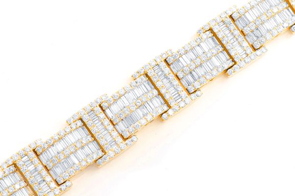 2 Row Baguette & Round Diamond Bracelet 14k Solid Gold 23.50ctw