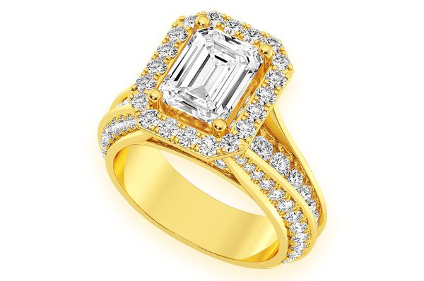 Monst - 2.00ct Emerald Cut Solitaire - Halo Fancy Shank - Diamond Engagement Ring - All Natural Vs Diamonds