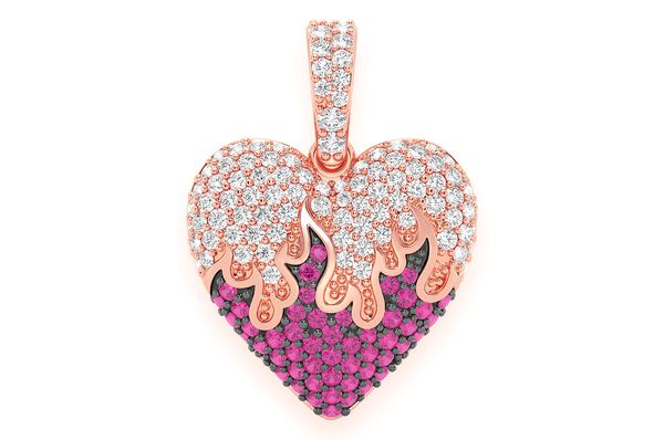 Flame Heart Ruby & Diamond Pendant 14k Solid Gold 0.75ctw
