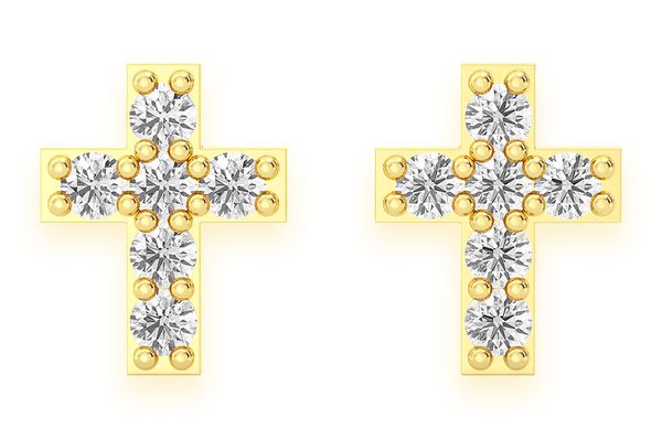 Cross Stud Diamond Earrings 14k Solid Gold 0.10ctw