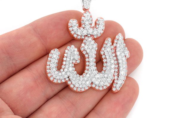 Allah Double Layer Diamond Pendant 14k Solid Gold 6.25ctw