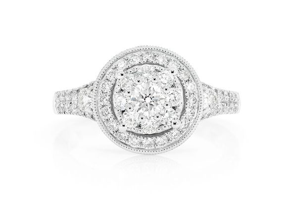 1.00ctw - Antique Round Cluster Halo - Diamond Engagement Ring - All Natural