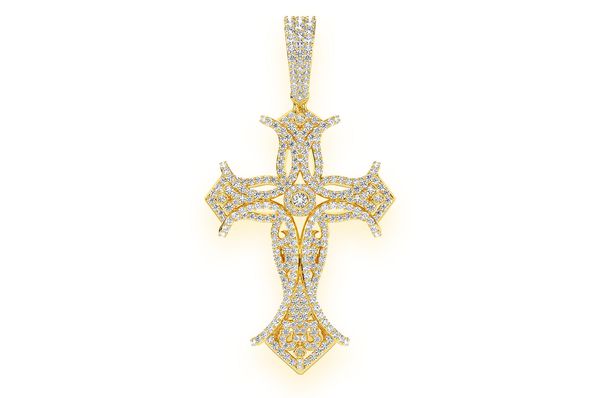 Filigree Bezel Cross Diamond Pendant 14k Solid Gold 3.00ctw